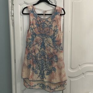 Free People Floral Mini Dress - Blue and Pink